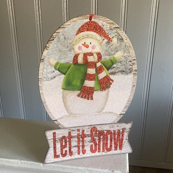 NWT Glittered Let It Snow Snowman ⛄️ Snow Globe Holiday Decoration Sign - Picture 14 of 16
